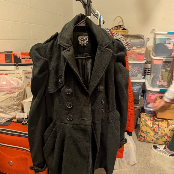 Sequin Hearts Jackets & Blazers - Sequin Hearts Black Double-Breasted Pea Coat